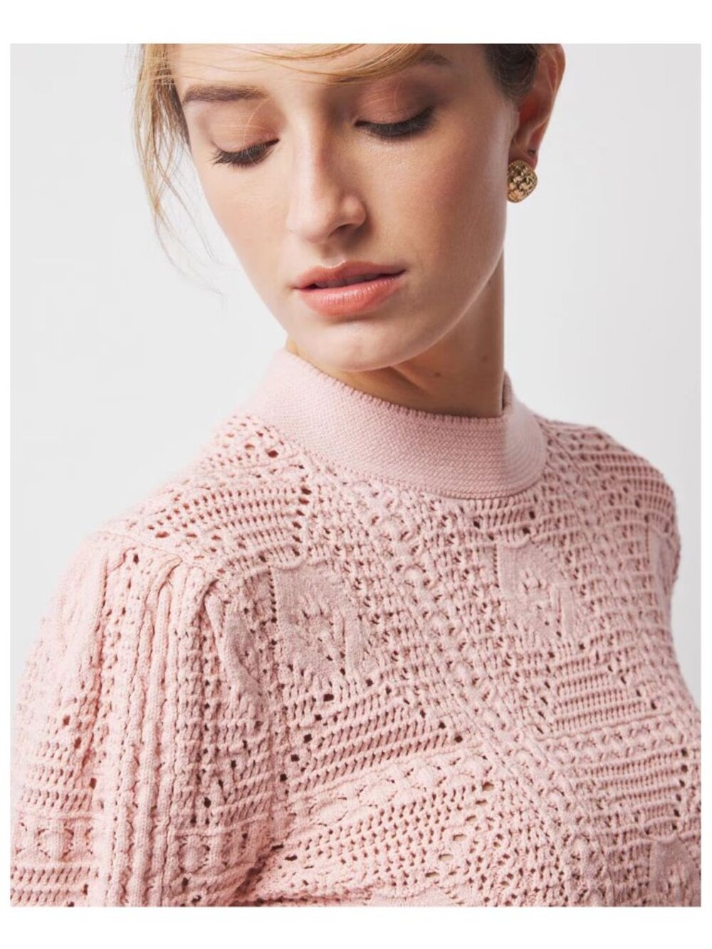 White House Black Market Petite Mock Neck Pointelle Sweater - Picture 3 of 6